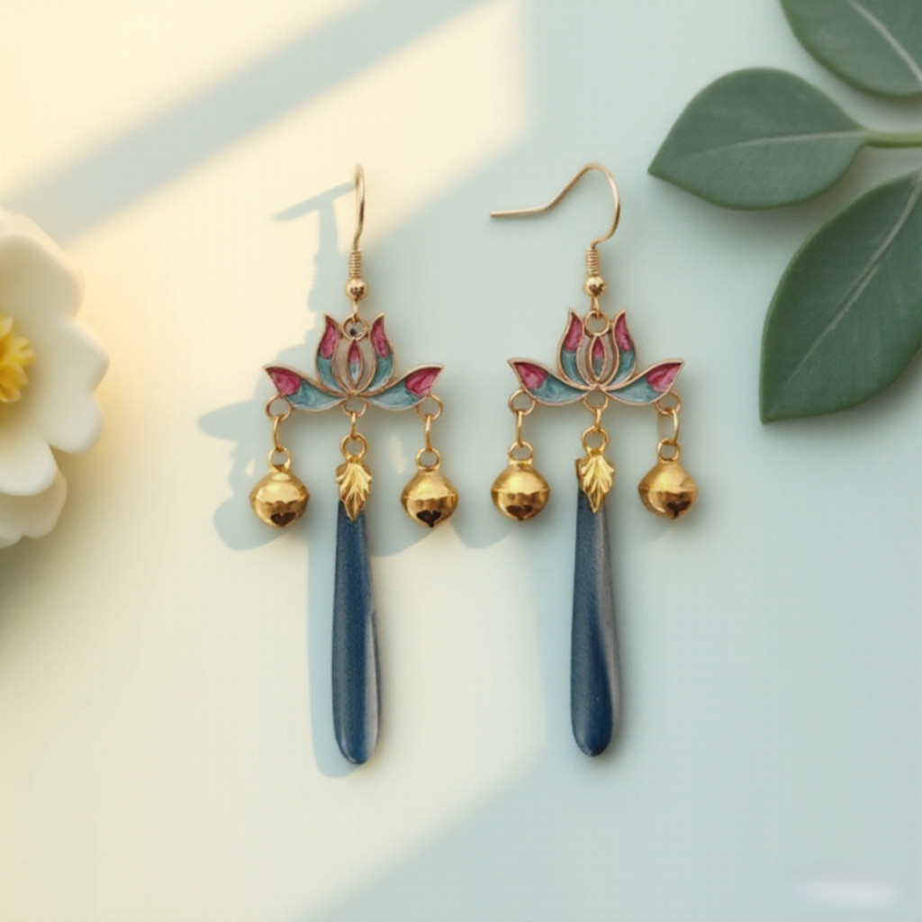 可甜可愛 漢服配飾 古風中式耳飾 古風耳環 26新款蓮鈴祈願復古新中式創意高級感耳環無耳洞耳夾耳飾配漢服【沐顏醬賣場】