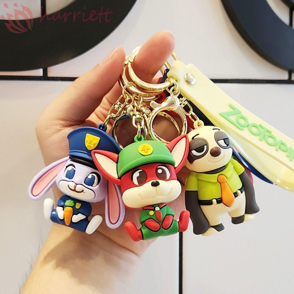 HARRIETT 2 件尼克朱迪鑰匙扣,卡通動物城動漫瘋狂尼克鑰匙扣,卡通尼克朱迪可愛矽膠朱迪尼克汽車鑰匙圈背包裝飾