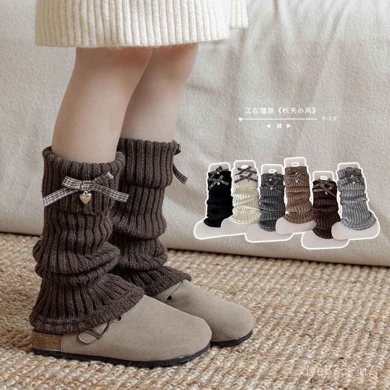喵咪咪童裝【免運+全店促銷】兒童女童襪套複古格子蝴蝶結堆堆襪lolita毛綫針織保暖小腿腿套 兒童襪子 寶寶襪子