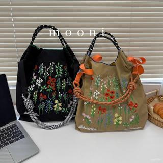 💯台灣出貨#ball chain高圓圓衕款上身日本花草刺繡環保袋包購物袋刺繡尼龍