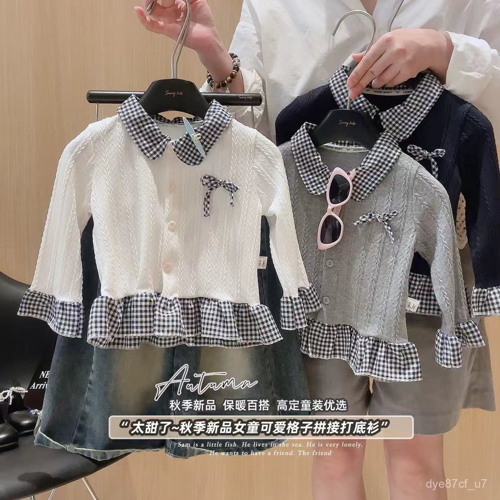 喵咪咪童裝【免運+全店促銷】女童長袖針織T恤秋冬季新款洋氣女孩翻領上衣女寶寶公主衣服秋裝 女童上衣 兒童內搭衣9