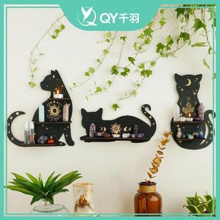 （千羽）新品哥特式動物貓型木製牆壁水晶收納置物架 民宿擺件工藝品