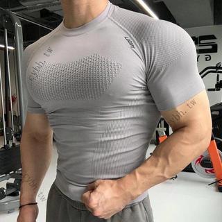 ✨可開發票✨LAZAFIT彈力專業健身服無縫短袖運動T恤男跑步訓練速幹壓縮緊身戶