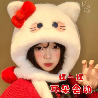 【可愛萌物】✨免運 毛帽 可愛蝴蝶結Kitty貓咪毛絨帽子女秋冬加絨加厚保暖防寒護耳雷鋒帽