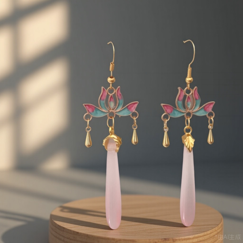 可甜可愛 漢服配飾 古風中式耳飾 古風耳環 26新款蓮垂粉福復古新中式創意高級感耳環耳夾耳飾配漢服旗袍【沐顏醬賣場】