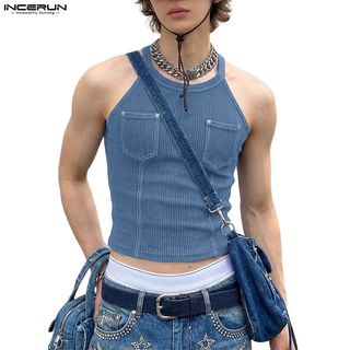 INCERUN 男士頸掛式針織坑紋背心
