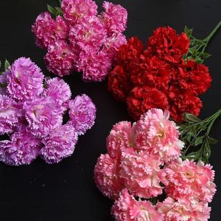 YOCEOH 模擬康乃馨絲布7頭人造康乃馨花束創意母親節攝影道具婚禮假花婚禮裝飾