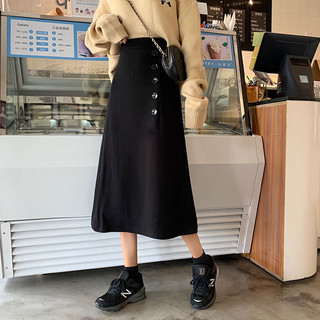 【HOT 本舖】實拍實價有貨送鬆緊腰半身裙氣質顯瘦寬鬆百搭紐扣中長款字裙