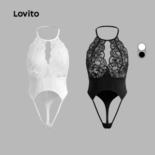 Lovito 性感睡裙 透視蕾絲深 V 薄紗蕾絲 鏤空設計 女款 LNE141093