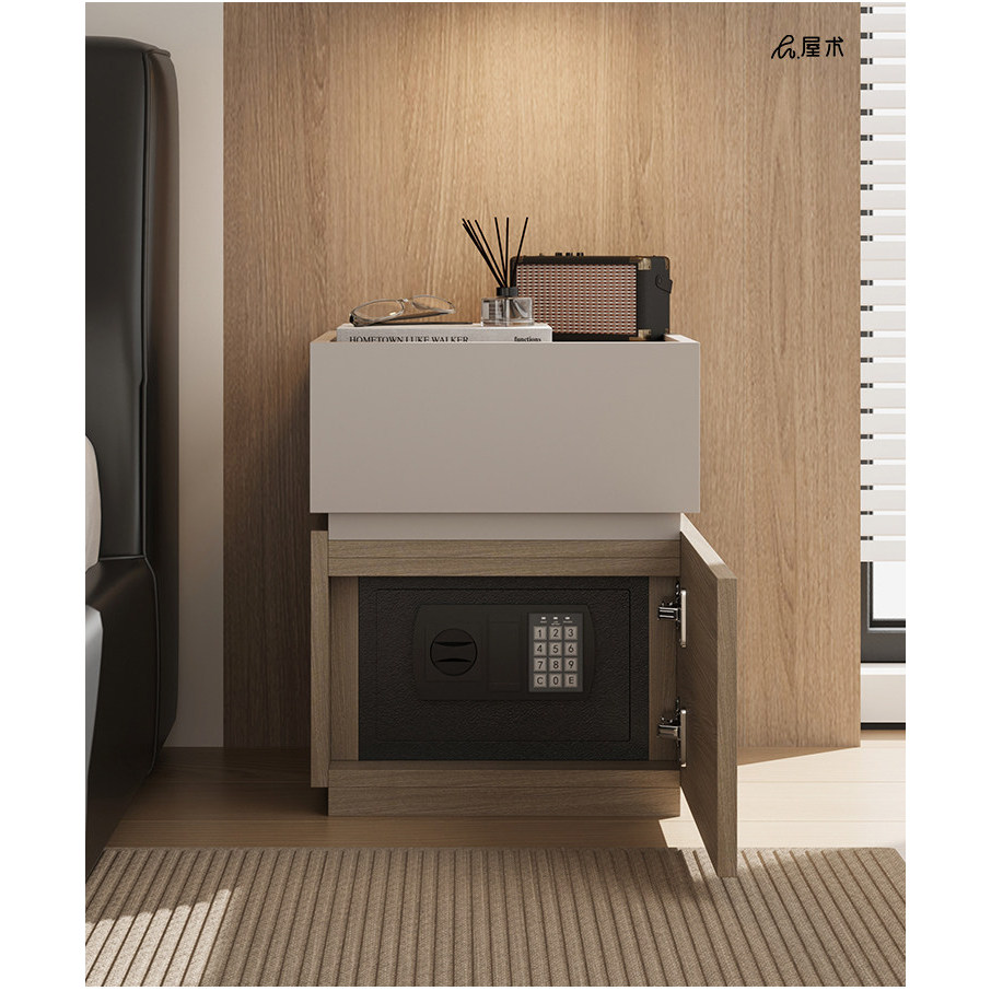 【工廠直銷#可開發票】屋術意式極簡床頭櫃 保險箱一體儲物櫃 輕奢高級感帶密碼鎖床邊櫃子