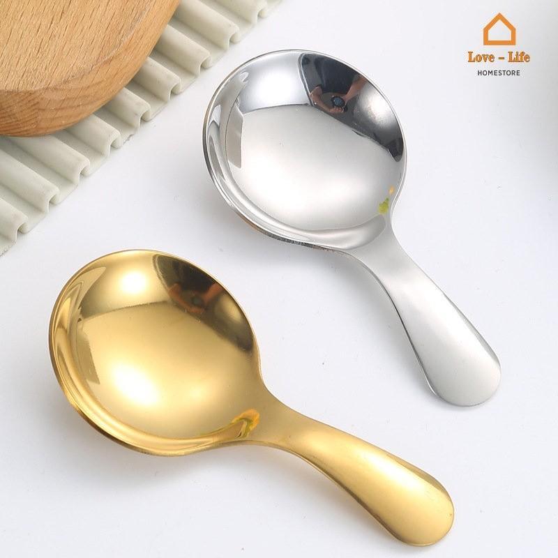 台灣出貨⚡️短柄不銹鋼圓勺/多用甜點咖啡茶匙/廚房鹽調味勺GH