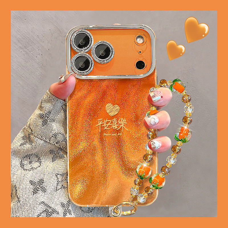 ZX甄選✨17手機殼 平安喜樂手鏈適用蘋果17promax手機殻iphone15水波紋16橙色14國風