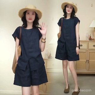 免運 臺灣出貨 棉麻套裝女 棉麻套裝女裝新款顯瘦下擺開叉設計感無袖短褲兩件套夏季休閒時尚 UCDX