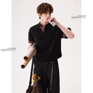 🎉可開發票🎉CHICERRO西西里男裝小眾設計感復古格紋拼接肌理解構T恤短袖男生