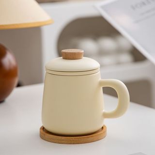 【茶水分離設計】陶瓷泡茶杯 過濾茶杯 辦公室個人專用杯 簡約帶蓋泡茶瓶 茶水杯 星巴克風格杯子 可客製化logo