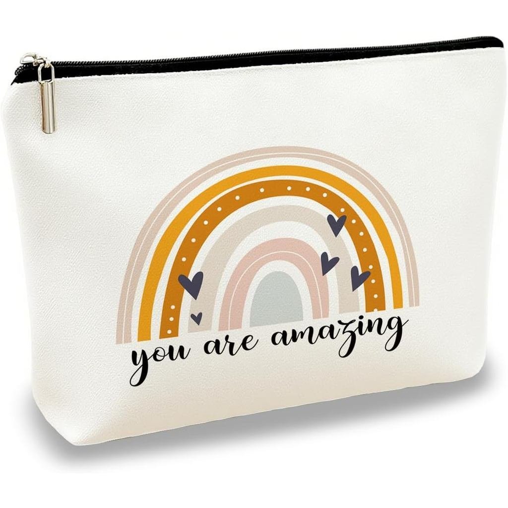 正面帆布化妝包你是驚人的耐用拉鍊化妝包輕巧日常通勤或旅行化妝包,適合日常必備品,送給朋友或媽媽的有意義的禮物 1