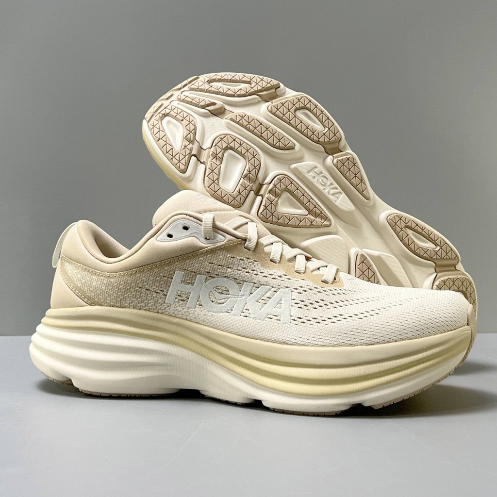 HOKA Bondi 8 男女跑步鞋輕便厚底緩震透氣卡其色