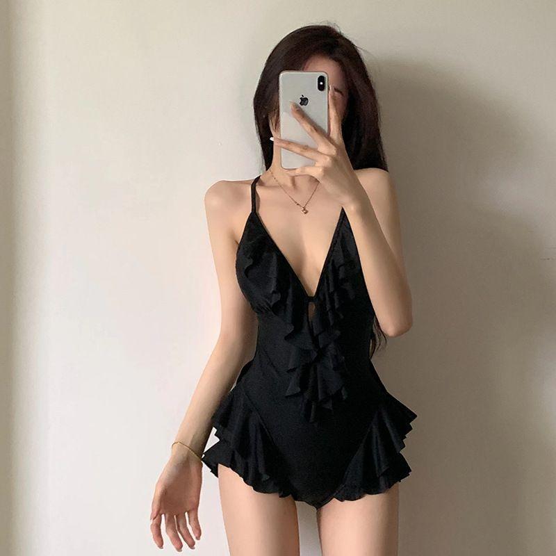 「今日推薦🔥」時尚韓版女連體純色泳衣小胸聚攏露背性格辣妹學生沙灘度假bikini