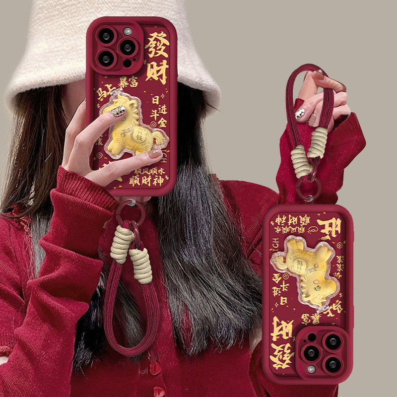 ZX甄選✨馬年手機殼 新年手機殼 17殼 蘋果17promax手機殻iphone15新年16硅膠14髮財小馬支架掛繩13