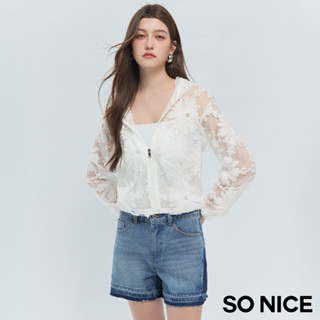 SO NICE 附蕾絲絲巾水洗感無彈力牛仔短褲｜都會時尚女裝【97632015】