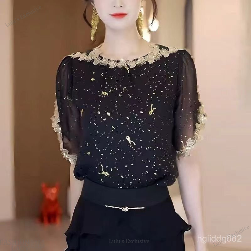 ❤新品❤ 夏季25花邊領套頭短袖名媛其他新款薄款上衣女設計感襯衫風批髮W25 FIJW