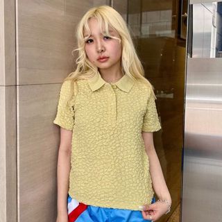 Ray BEAMS / 女裝 蓬鬆 緹花織 POLO 上衣
