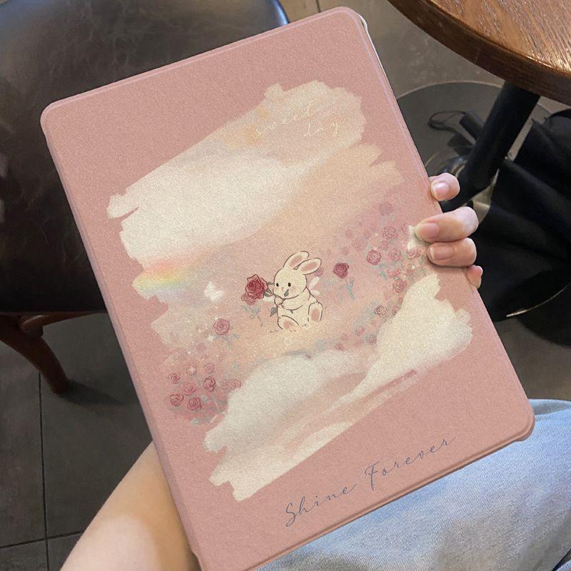 卡通玫瑰小兔 防摔 保護殼 蘋果iPad Air M4 11吋Pro M5 10 11 12代 A19 mini7防摔殼