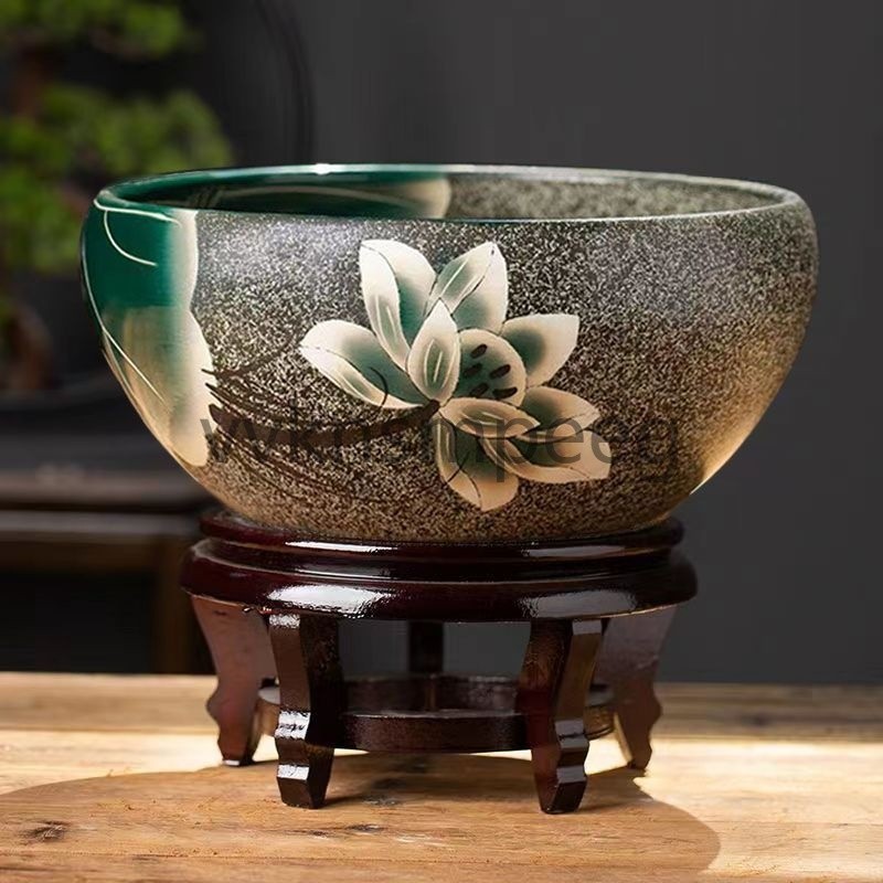水缸擺件]水生植盆/陶瓷金魚缸桌面養魚陽台魚缸烏龜缸睡蓮碗蓮荷花盆家用客廳