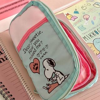 💟Snoopy🐾美式翻蓋刺繡大容量筆袋可愛史努比刺繡多層學生文具盒手賬收納袋