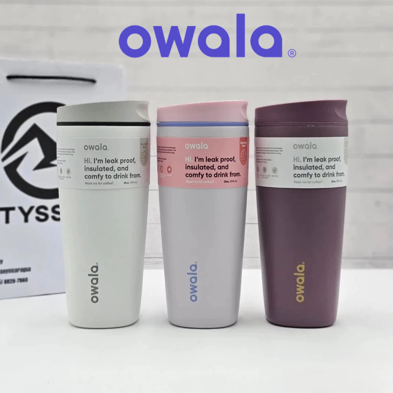 Owala SmoothSip Slider 絕緣不銹鋼玻璃杯,12 盎司 20 盎司,不含 BPA 咖啡杯防潑濺旅行杯