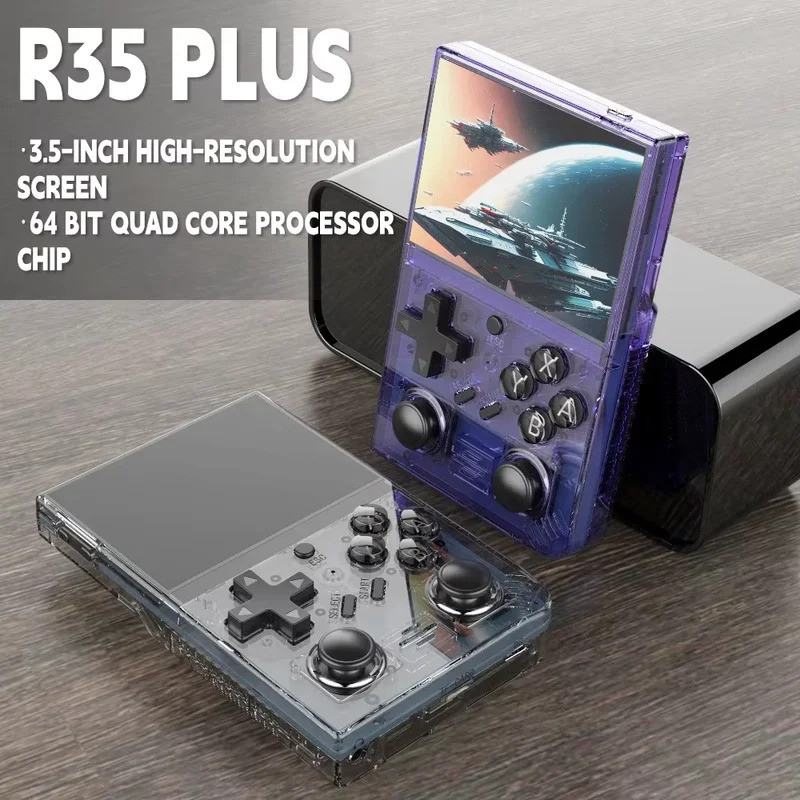 視頻遊戲機手持復古 R35 Plus 開源 Linux 3.5 英寸 IPS 屏幕便攜式袖珍視頻播放器遊戲 64GB 遊