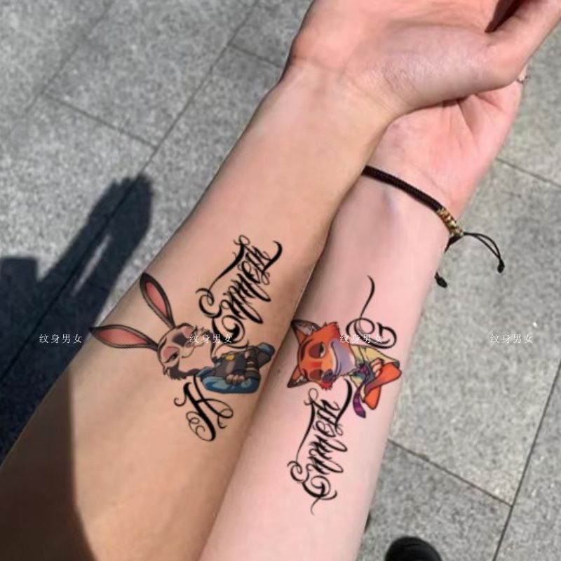 網路熱款🏆動物方程市周邊 動物方程式 茱蒂尼克 彩色紋身貼兔子警官朱迪尼克情侶鎖骨貼紙防水持久