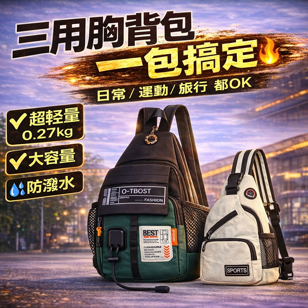 現貨🍑多功能胸包 三用背包 單肩包 雙肩包 斜背包 大容量運動胸包 輕量防潑水 側背包 旅行包 男女通用