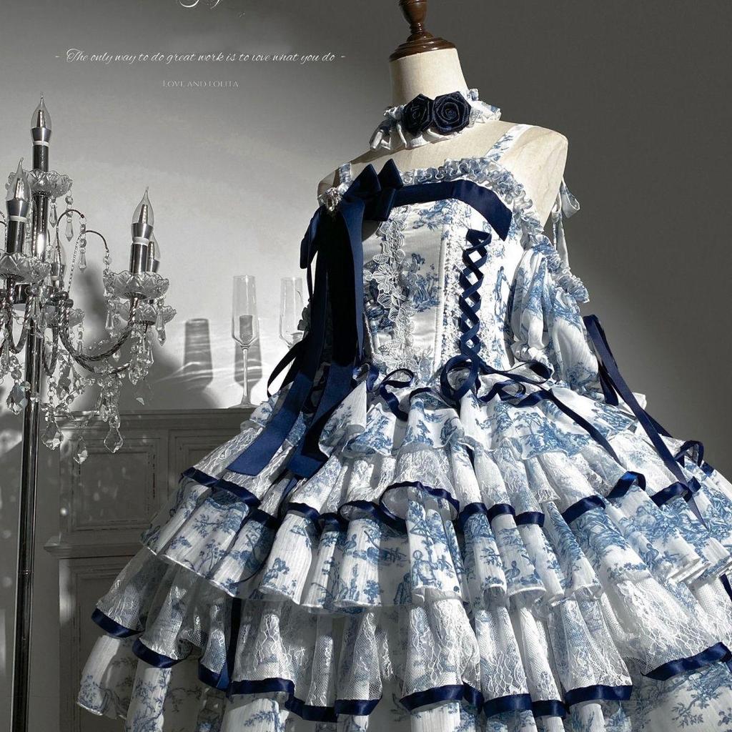 Lolita lolita裙 洛丽塔 新款 原创设计 小众 高级感Aria原創設計lolita春夏雨落青瓷魚骨狗短原創洛
