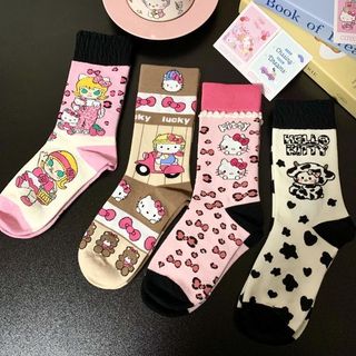 卡通中筒襪 可愛襪子 日系可愛卡通動漫hello Kitty中筒襪少女學院風春秋棉襪甜美潮酷 學生襪 大學襪 透氣襪