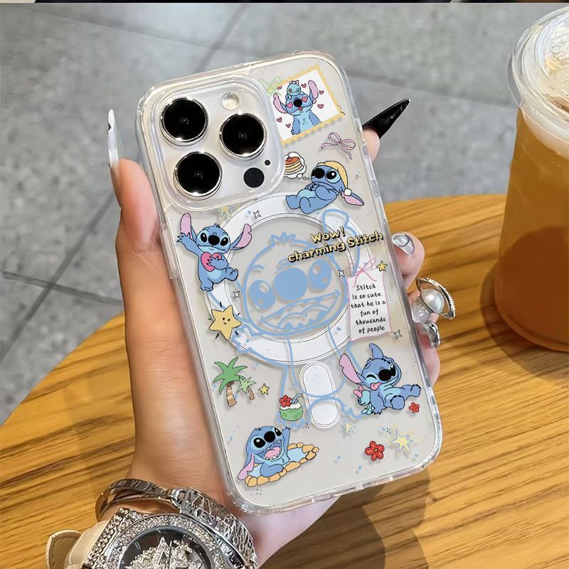 臺灣現貨🚀Magsafe磁吸手機殼 卡通線條史迪仔C 蘋果17promax 16 15plus 14 131211防摔