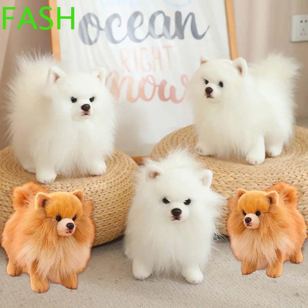 FASH 博美犬毛絨玩具,站立填充動物仿真博美犬,嬰兒蹣跚學步蓬鬆家居裝飾寵物娃娃填充小狗娃娃兒童女孩