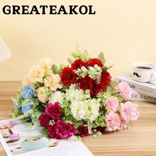GREATESKOL 模擬康乃馨絲布6頭人造康乃馨花束逼真攝影道具母親節婚禮假花婚禮裝飾