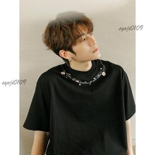 🎉可開發票🎉CHICERRO西西里男裝梅花字母刺繡黑色高級感夏季新款圓領短袖T恤