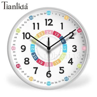臺灣出貨TIANLIDA早教掛鐘學習鐘錶兒童家用時鐘兒童房臥室學生靜音石英鐘