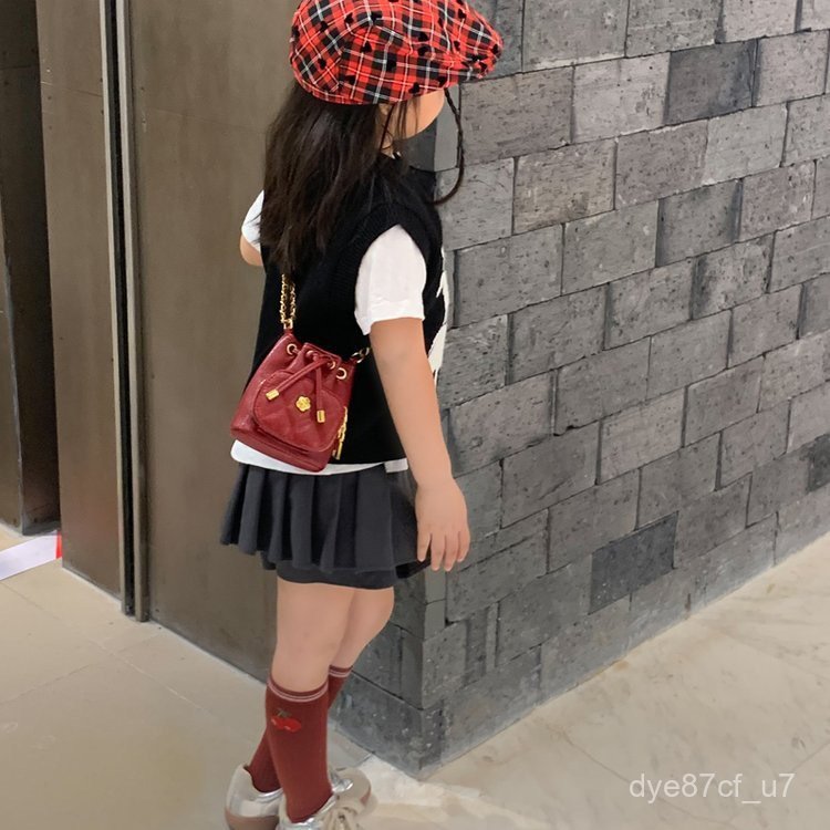 喵咪咪童裝【免運+全店促銷】新款兒童抽繩束口包斜挎包洋氣女童女孩山茶花小香風單肩迷你包包 兒童包包 兒童斜背包