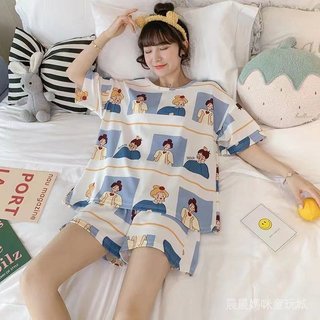 2025年新款睡衣女士夏季韓版夏天薄款短褲短袖兩件套裝大碼家居服 MACE