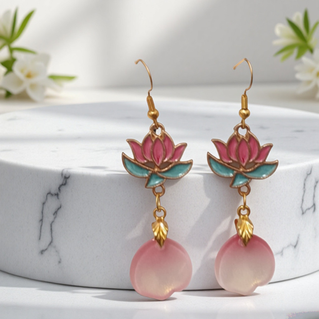 可甜可愛 漢服配飾 古風中式耳飾 古風耳環 26新款蓮桃映喜復古新中式創意高級感耳環耳夾耳飾配漢服旗袍【沐顏醬賣場】