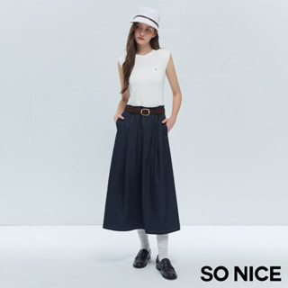 SO NICE 簡約高磅羅馬布拼接牛仔修身長洋裝｜都會時尚女裝【58634002】