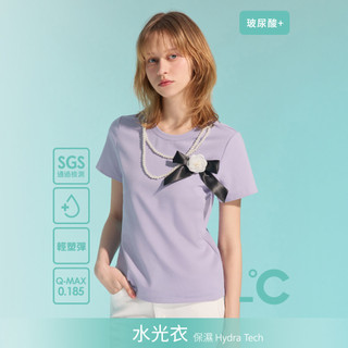 SO NICE【水光衣系列】可拆式山茶花珍珠項鍊保濕涼感玻尿酸上衣｜黑、紫｜都會時尚女裝【68631024】