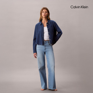 【Calvin Klein】 CK 復古短版牛仔襯衫 藍色