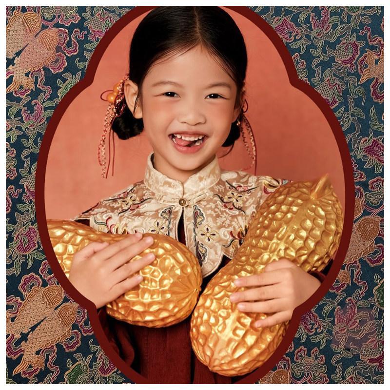 🧨桃園出貨🧨新年兒童全家福攝影道具金色大花生影樓用品寶寶過年拍照擺件 新年兒童全家福攝影道具