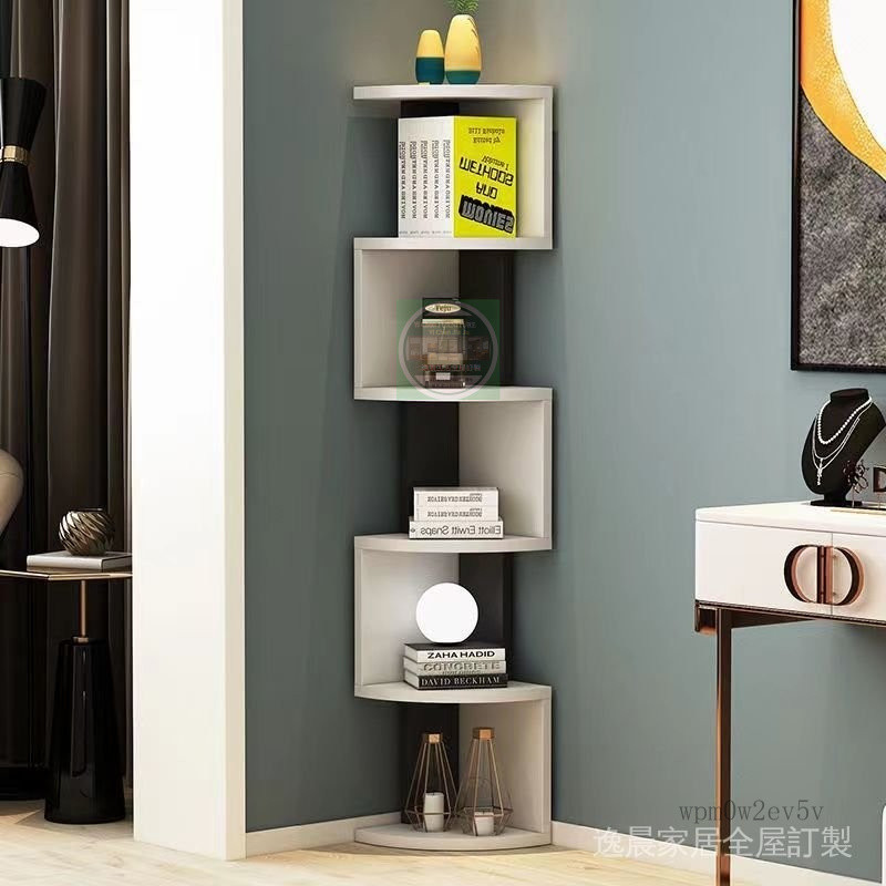 可開發票 簡約落地創意三角形拐角多層置物架 傢用客廳臥室書房墻角書架 書櫃 多層置物架 書房收納 客廳收納 實木書架