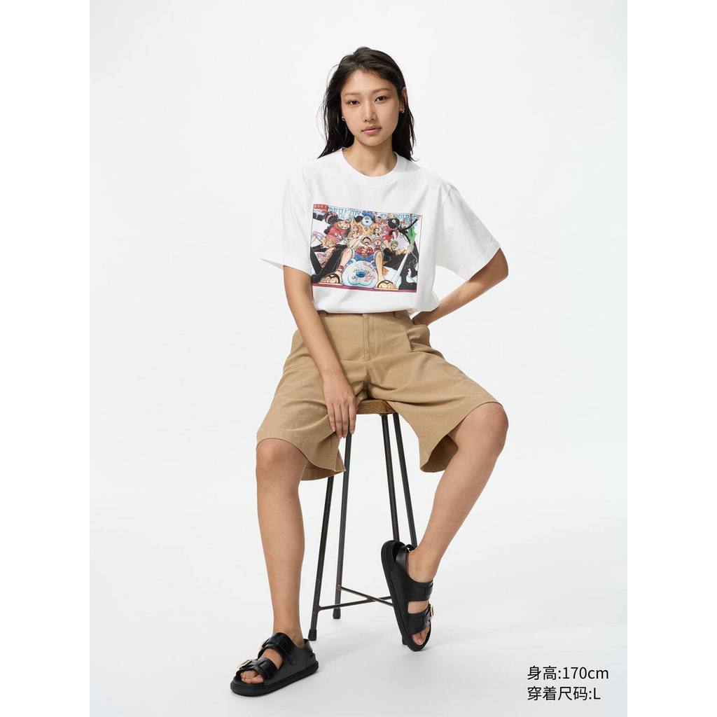 現貨 U~-T 一件式草帽船員圖案印花 200GSM 優質棉大碼男女 T 恤動漫街頭服飾上衣高品質 0410