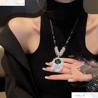 台灣✨ 出貨 日韓輕奢高級感滿天星貝殼吊墜毛衣鏈 清新甜美簡約時尚鑲鑽橢圓水晶黑繩項鍊服飾吊飾